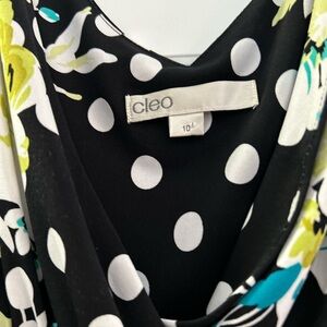 cleo Black and White Polka Dot Dress with Teal and Lime Floral Accents